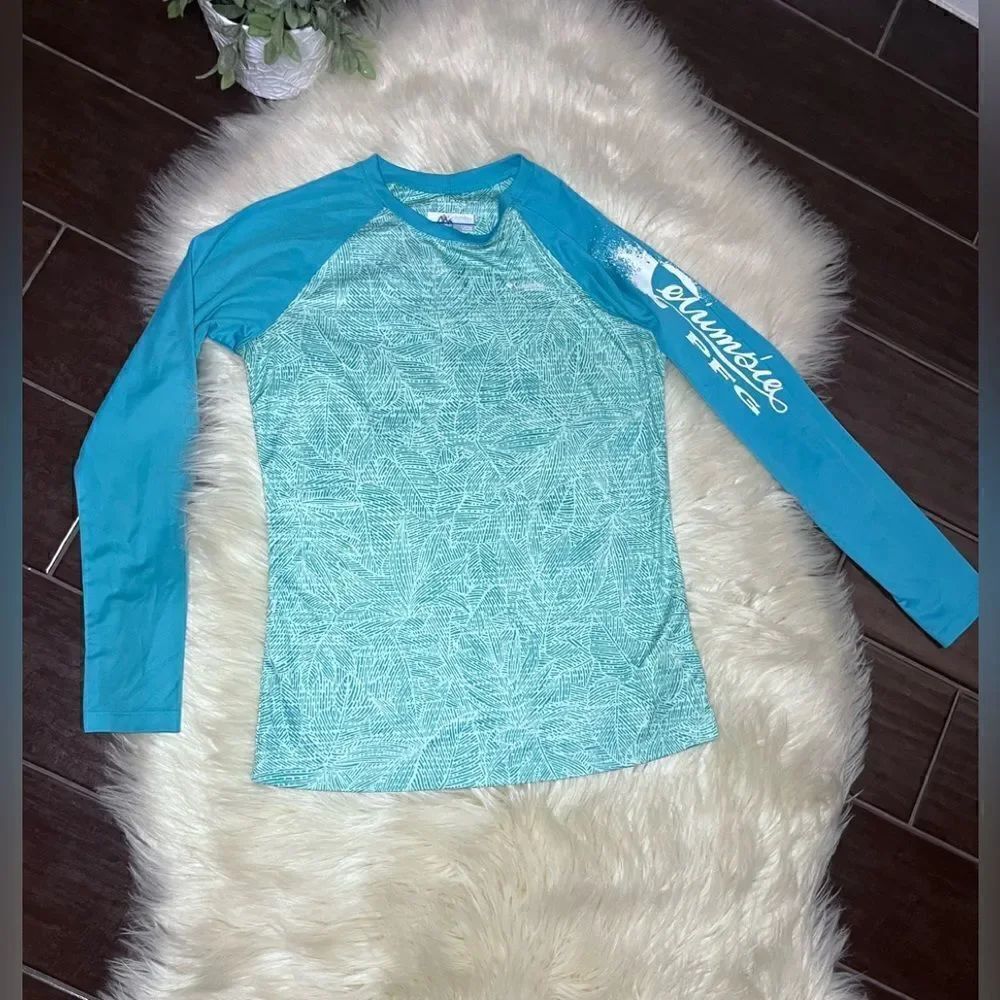 Columbia turquoise/sea green print rash gaurd sz large(14/16)